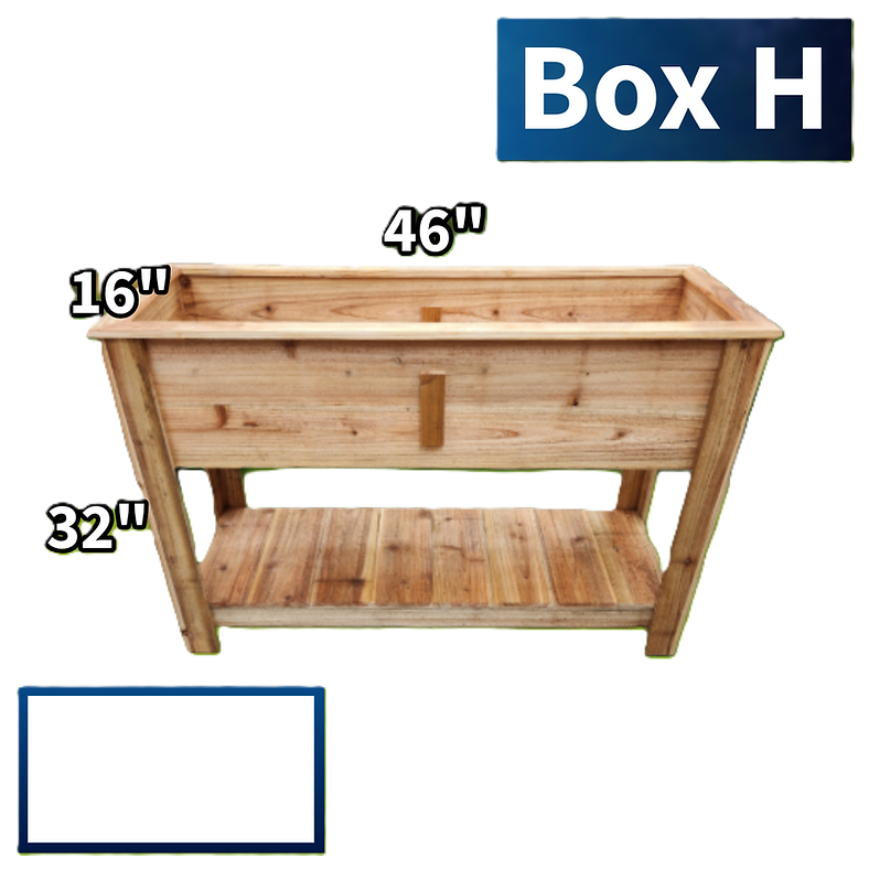 BOX H, CEDAR RAISED PLANTER WITH SHELF,  LOCAL PICKUP ONLY IN SUMMERVILLE, SC