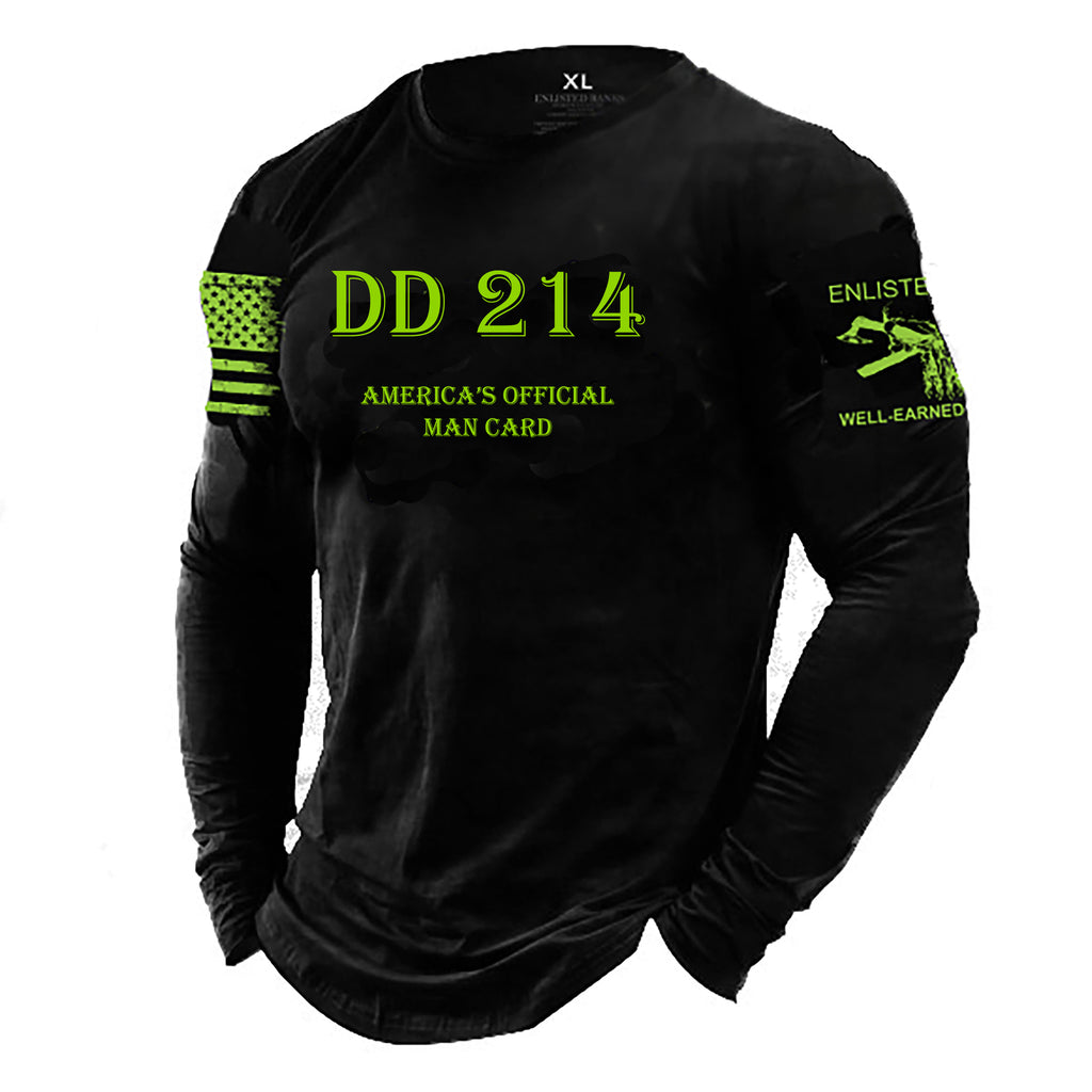 DD 214, Long Sleeve T-shirt, Green Ink