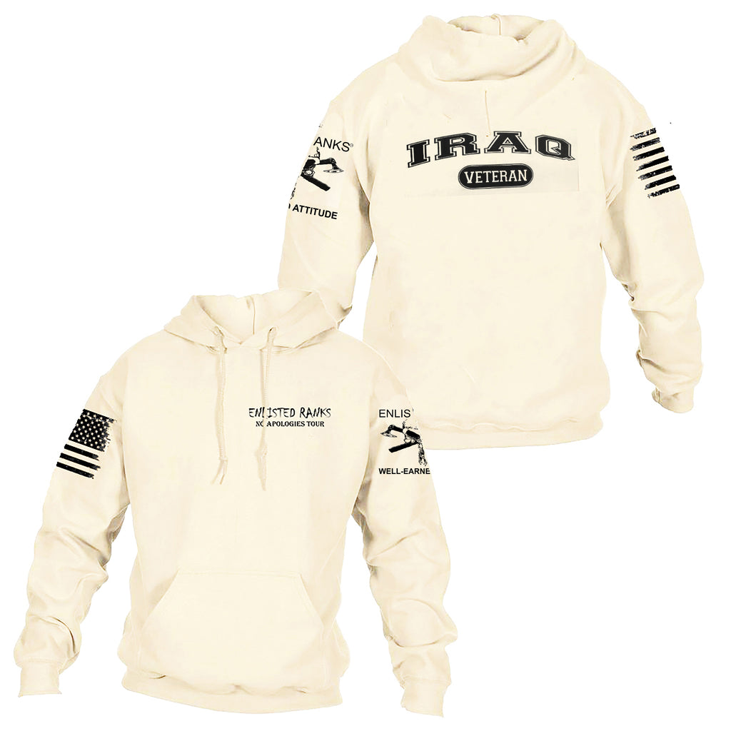 IRAQ VETERAN, BACK PRINT HOODIE, SAND