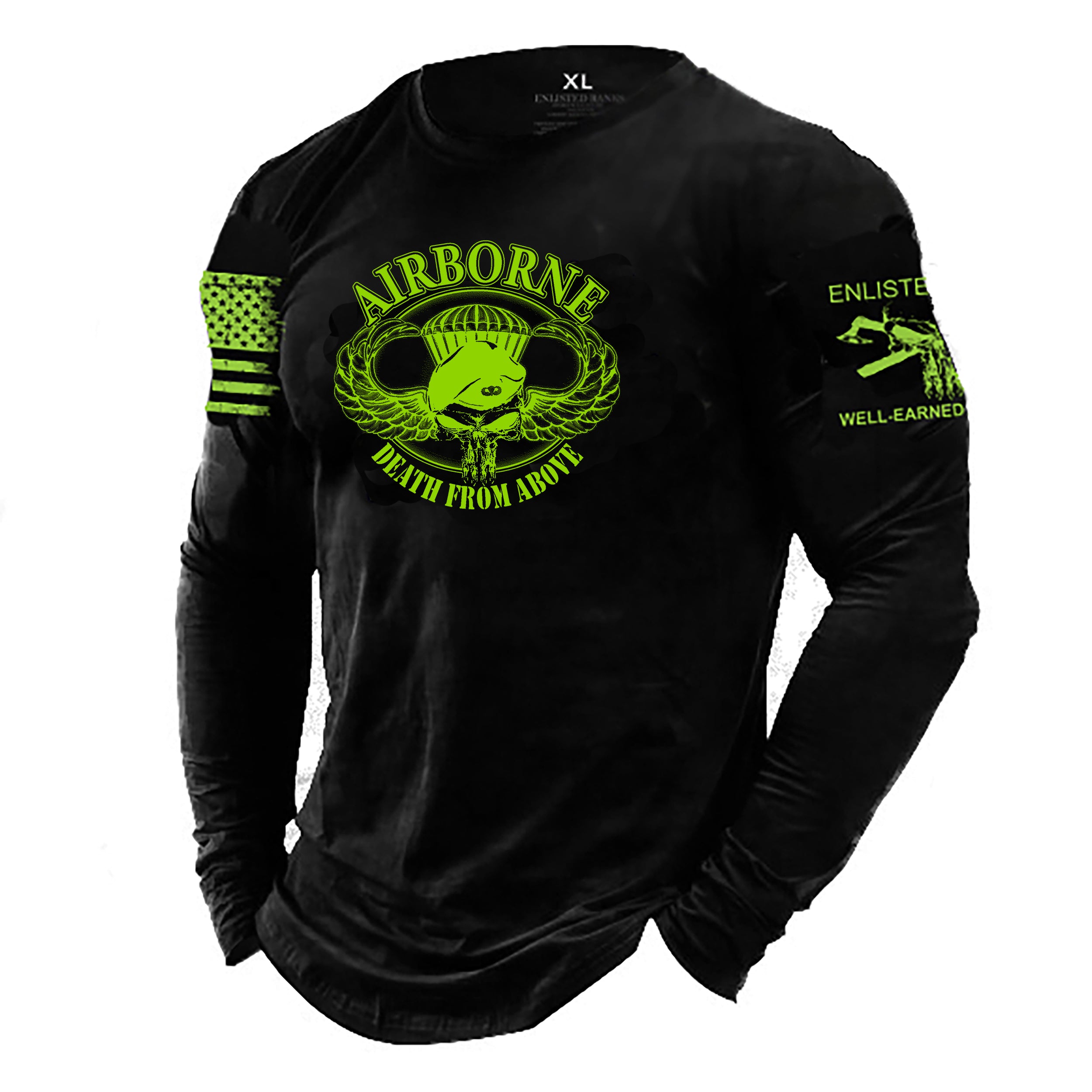 AIRBORNE, Long Sleeve T-Shirt, Green Ink
