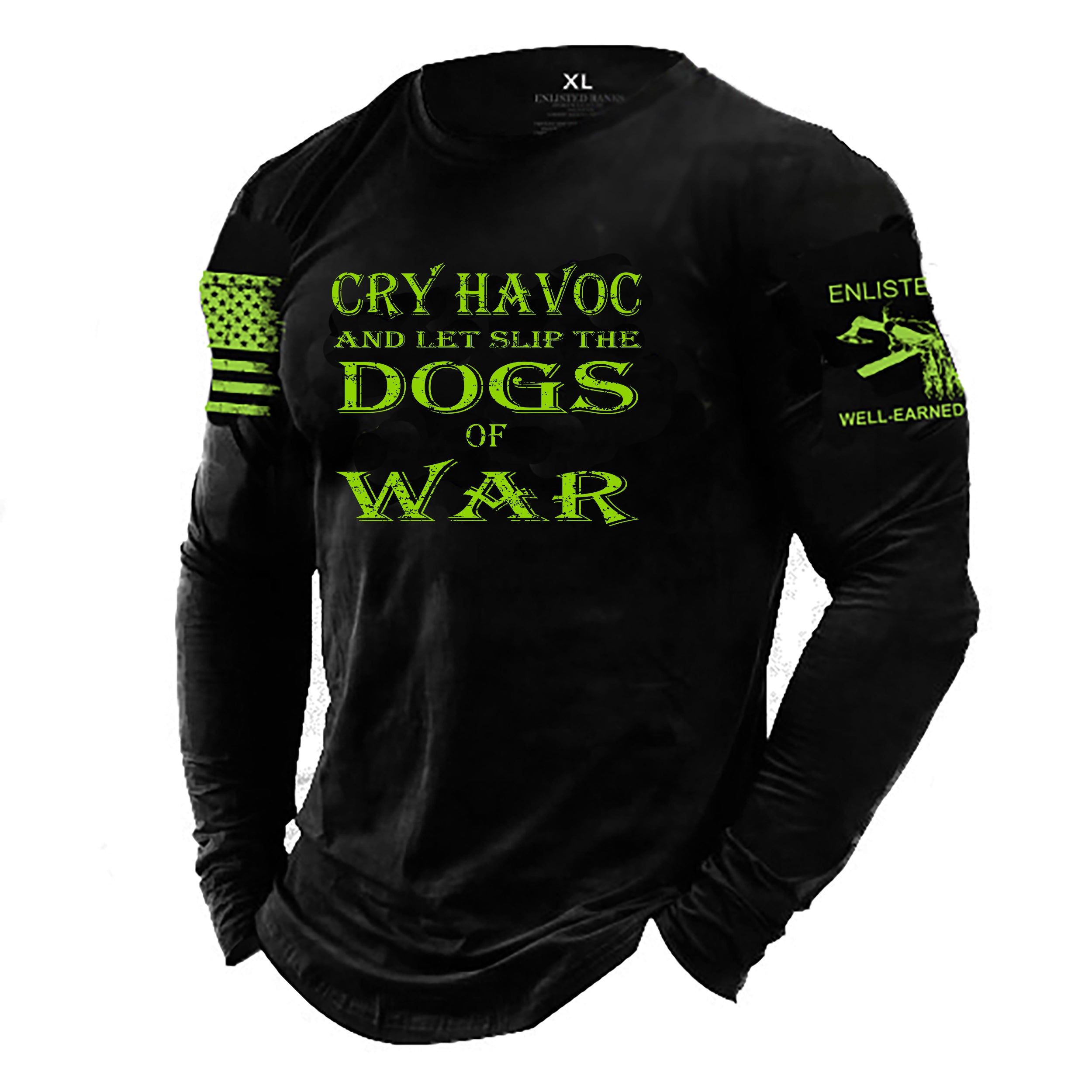 CRY HAVOC, Long Sleeve T-Shirt, Green Ink